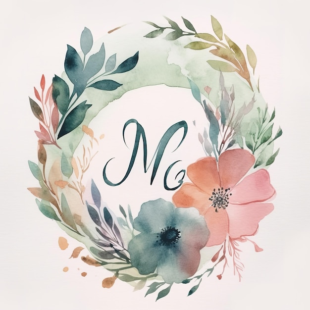 Photo watercolor logo with flowers and leaves minimal arrangement