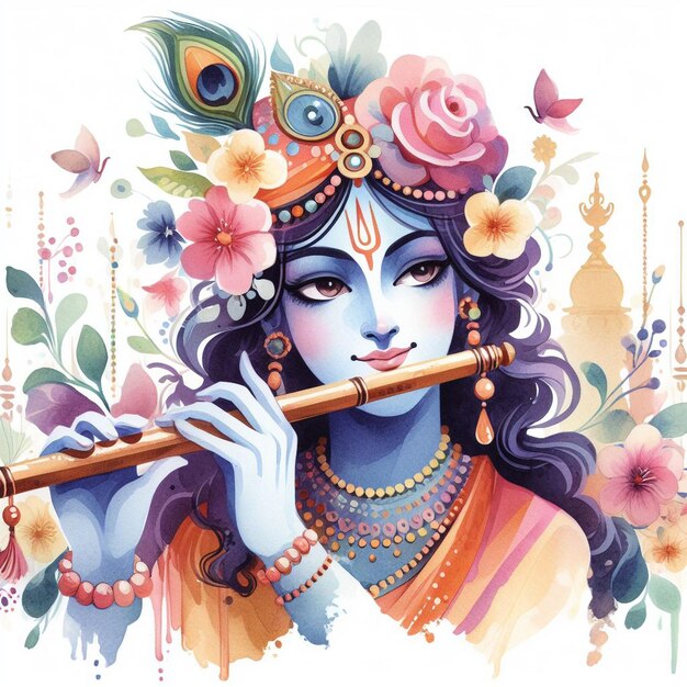 Watercolor Lord Krishna image