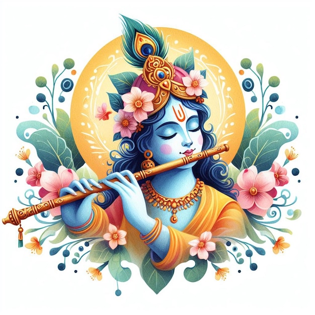 Foto acquerello immagine del signore krishna