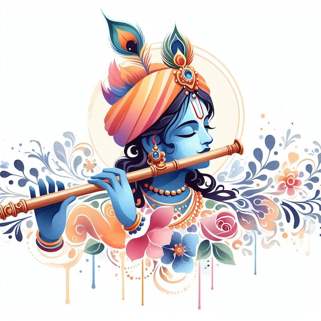 Watercolor Lord Krishna image