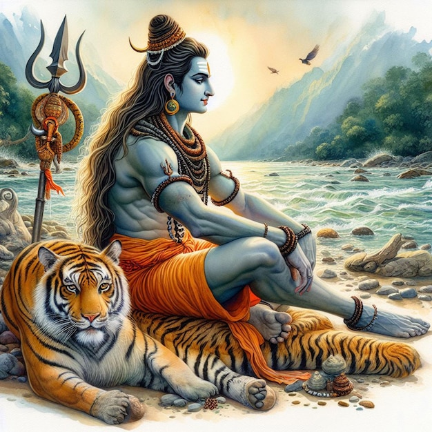 Photo watercolor lord mahadev background image