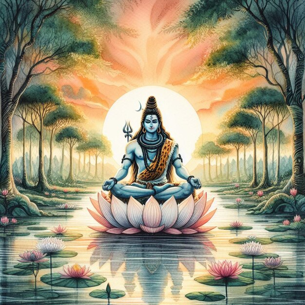 Photo watercolor lord mahadev background image