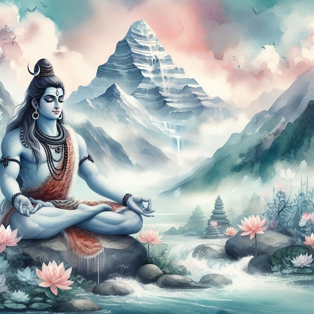 Watercolor Lord Mahadev background image