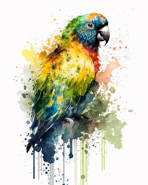 the watercolor macaw parrot. paint splash, color full. ai generated.