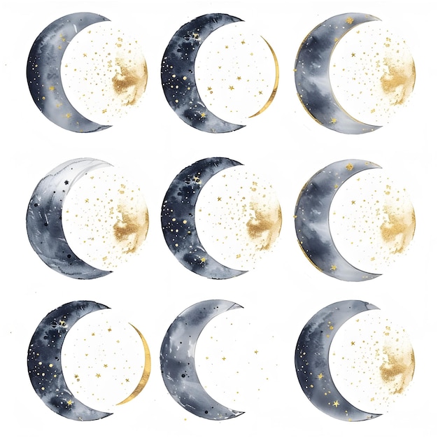 사진 물색 마법 달 설정 황금 요소와 함께 어두운 달 둥근 모양의 천체 컬렉션