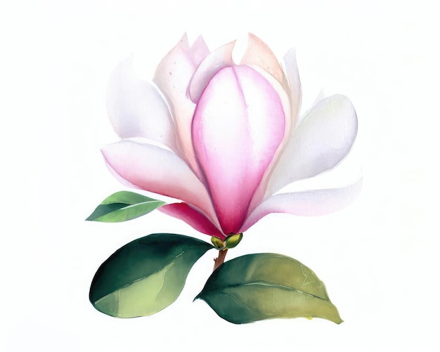 Photo watercolor magnolia flower on white background