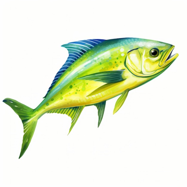 Watercolor Mahimahi Clipart Vibrant Tropical Fish Illustration
