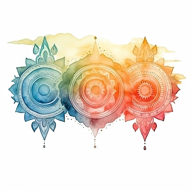 Watercolor of a mandala with the sun in the center