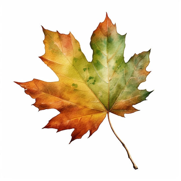 A watercolor of a maple leaf with the word maple on it.