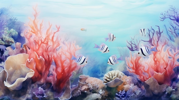 水彩画 海洋生物の背景