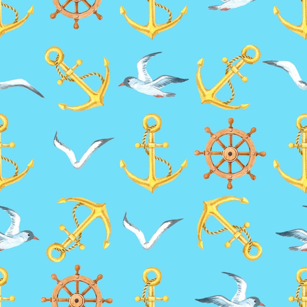 Watercolor marine seamless pattern