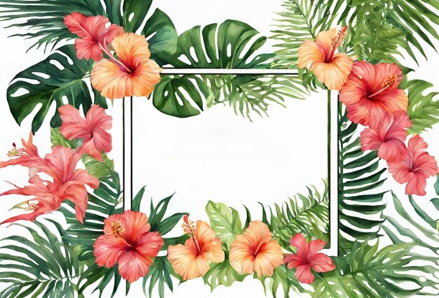 watercolor mat an arrangement of tropical flowers as a frame