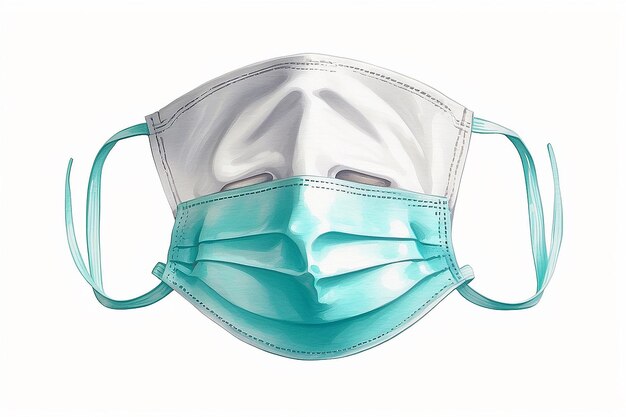 Watercolor medical mask isolated on a white