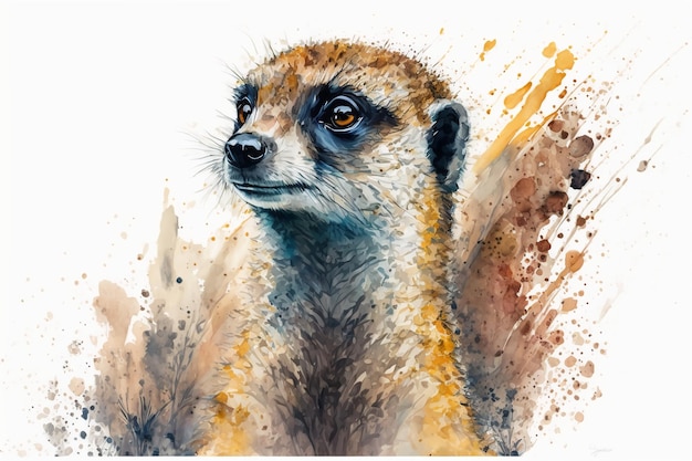 Watercolor meerkat illustration white backgroundGenerative AI