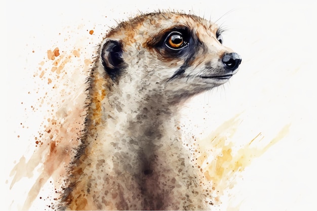 Watercolor meerkat illustration white backgroundGenerative AI