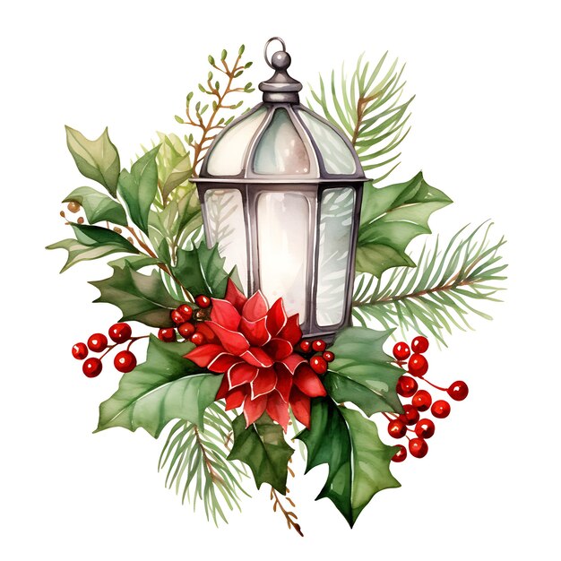 Watercolor_Merry_Christmas_Fir_Branch_With_Holly_Mistletoe_Poinsettia_a_creative_cute_decoration_