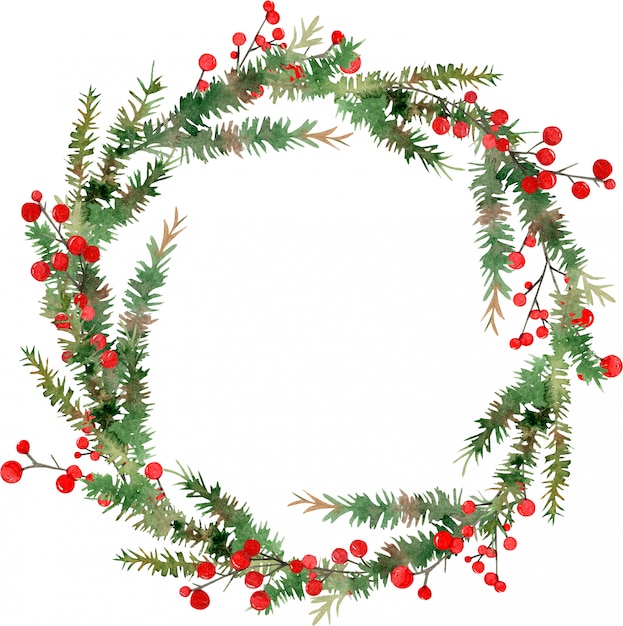 Watercolor  Merry Christmas wreath