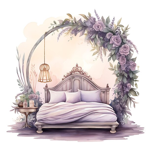 Watercolor of Midsummer Nights Dream a Room Inspired by Shak On White Background With Cozy Place