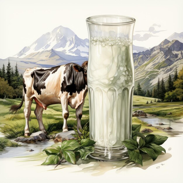 Photo watercolor milk clipart generative ai