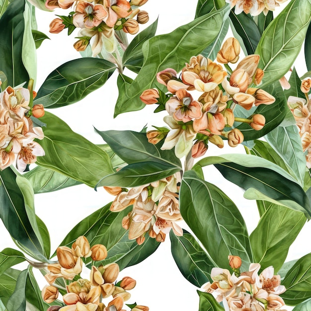 Watercolor milkweed flowers with leaves seamless pattern