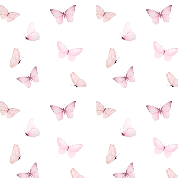 Photo watercolor minimalistic pattern of tender pink butterflies isolated