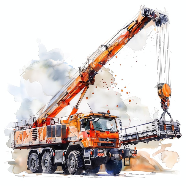 Photo watercolor mobile crane construction vehicles