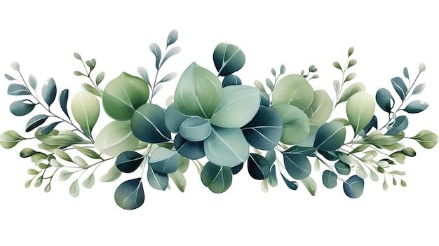 Watercolor modern decorative element Eucalyptus round Green leaf Wreath Generative Ai