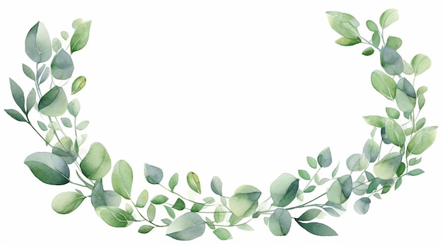 Photo watercolor modern decorative element eucalyptus round green leaf wreath and greenery branches