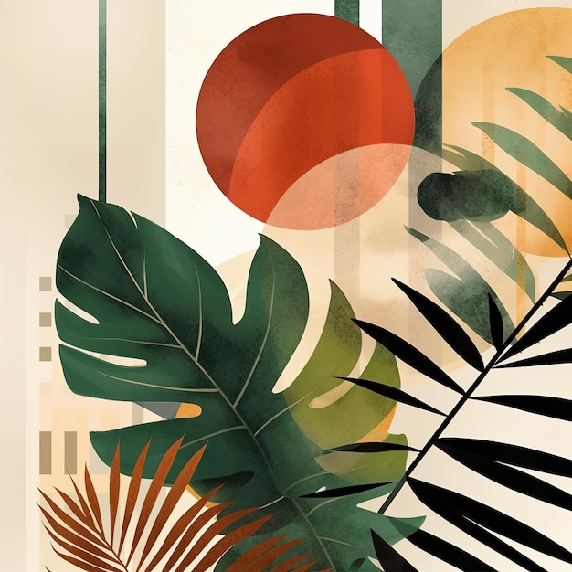 Watercolor modern leaf pattern muted colors