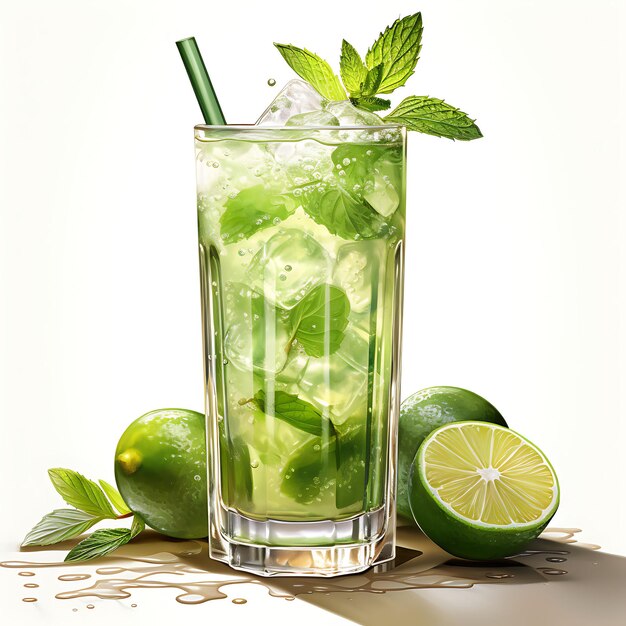 Watercolor of a Mojito Drink Depicting the Refreshing and Mi Painting Art On White Background