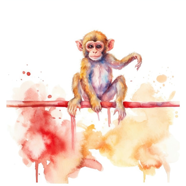 Watercolor monkey in the circus