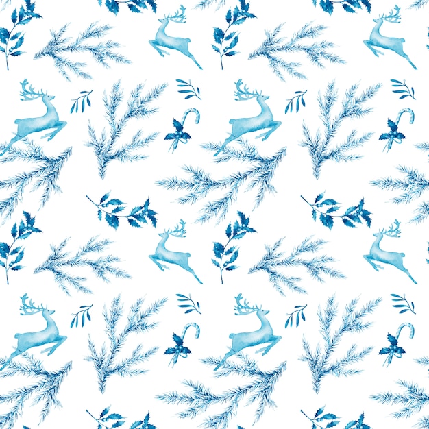 Watercolor monochrome Christmas seamless pattern