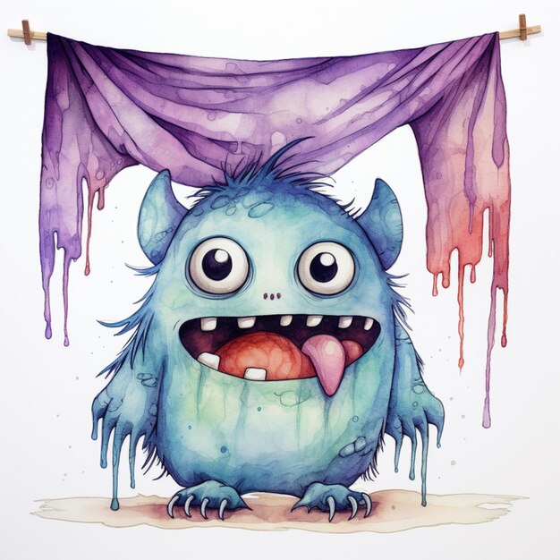 Photo watercolor monster going on an adventure in the forest