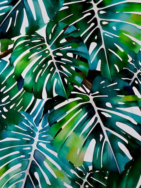 Watercolor Monstera Painting Artistic Background Reproduction