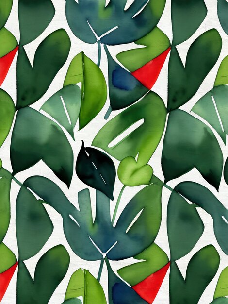 Watercolor monstera pattern acrylic painting background template