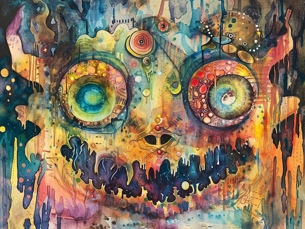 Watercolor A monsters gaze penetrating and vibrant