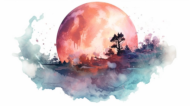 Watercolor moon illustration AI Generative Generative AI