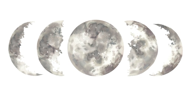 Photo watercolor moon phases. hand drawn elements collection.