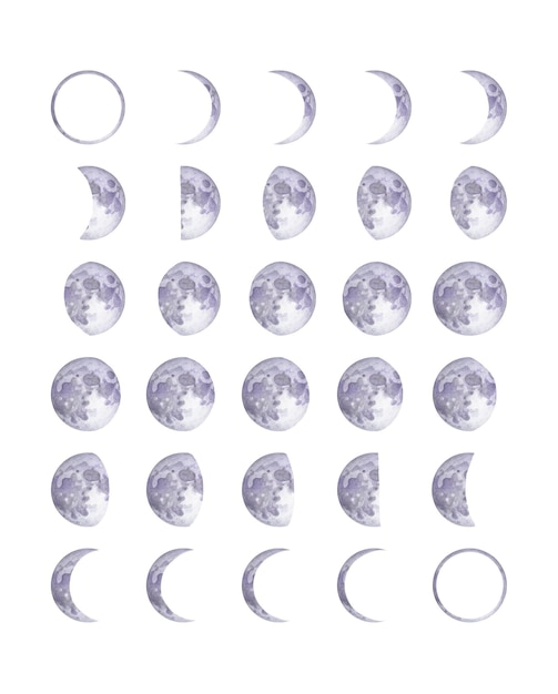 Foto fasi lunari dell'acquerello calendario lunare