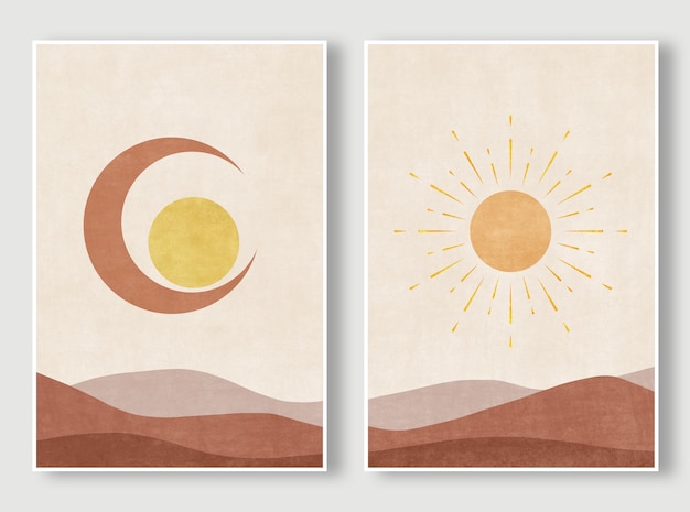 Watercolor moon and sun art pattern