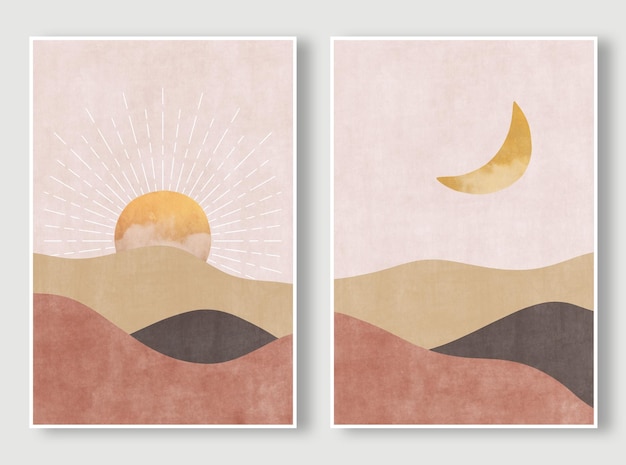 Watercolor moon and sun art pattern