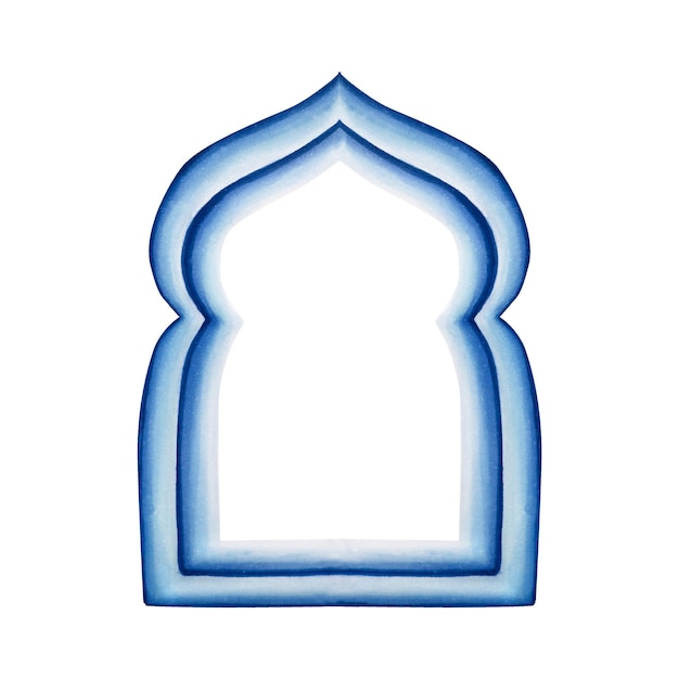 흰색 배경 이슬람 파란색 손으로 그린 수채화 모로코 아라비아 모자이크 그림