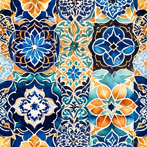 Watercolor moroccan tile pattern background