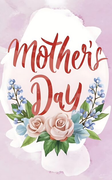 Watercolor Mothers Day illustration 3d render typography