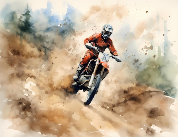 watercolor motocross rider racing