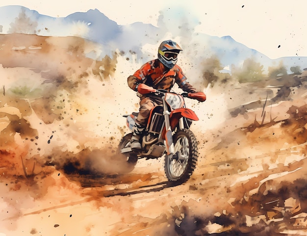 watercolor motocross rider racing