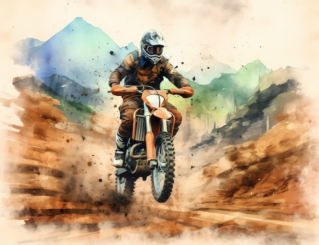 watercolor motocross rider racing