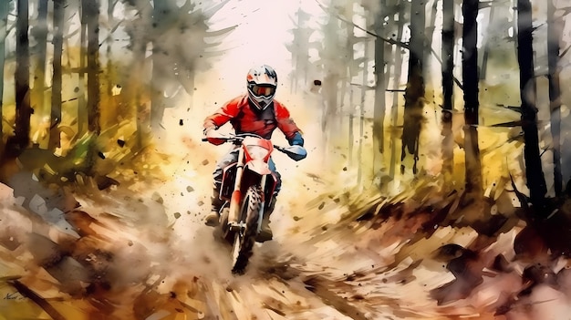 watercolor motocross rider racing