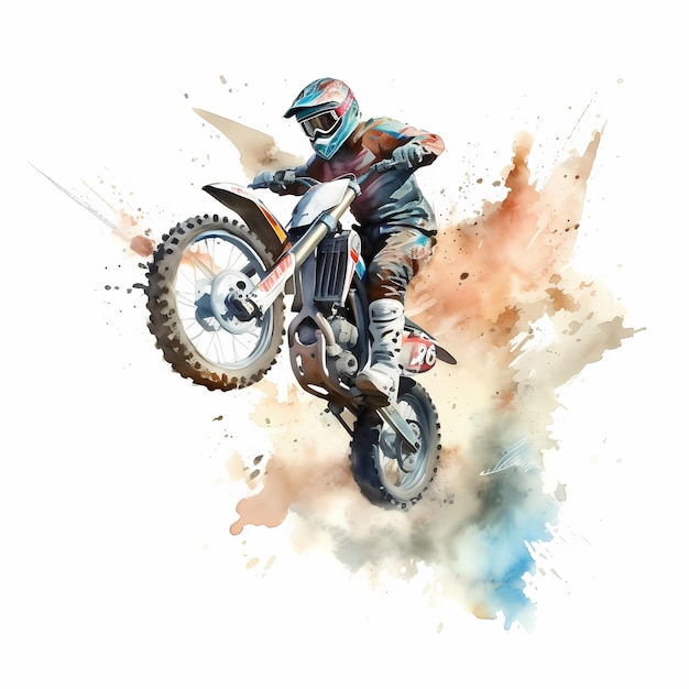 watercolor motocross rider racing