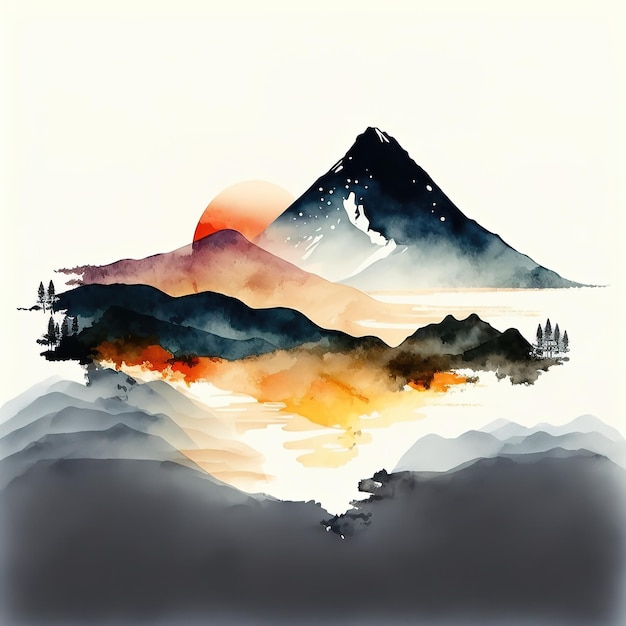 Watercolor mountain background Landscape with mountains in a minimalist style